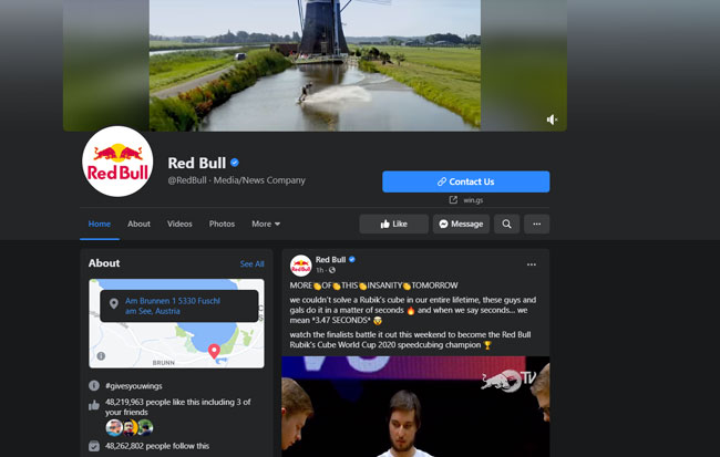 Ảnh chụp Fanpage của Red Bull vào tháng 11 năm 2020