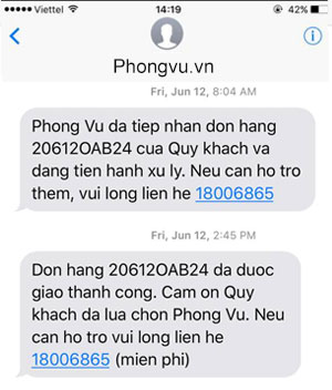 Tin nhắn Brandname SMS xác nhận đơn hàng